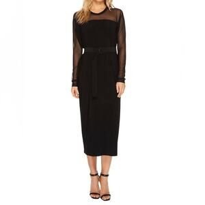 NORMA KAMALI long box dress with‎ belt in black/black mesh